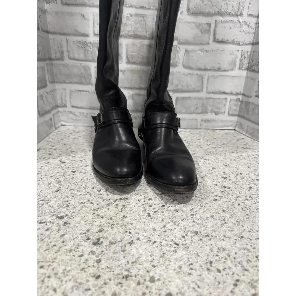 Frye Lindsay Spur Tall Black Leather Harness Riding Boots